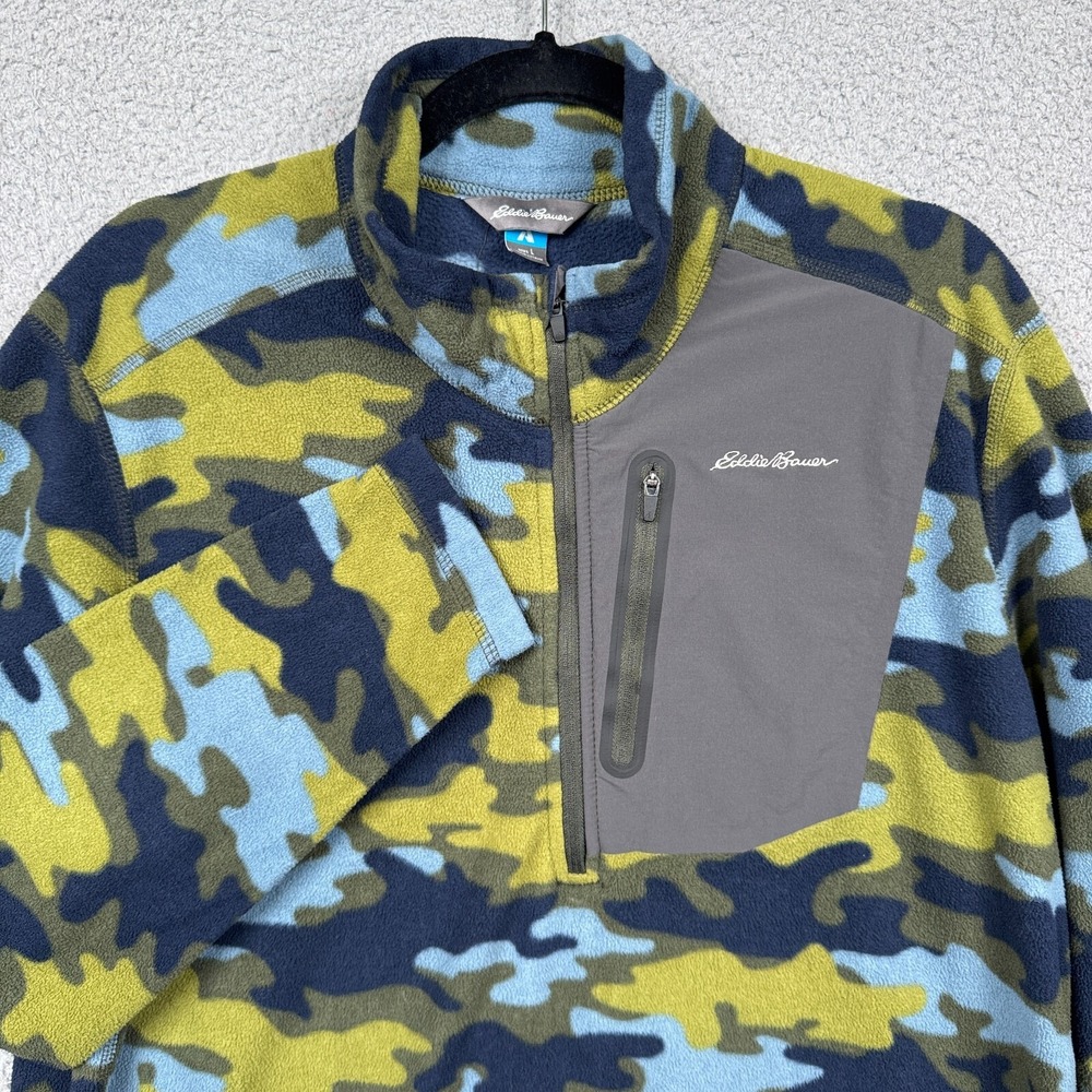 Eddie Bauer Sweater Mens Large Green Blue Camo‎ First Ascent Cloud Pro Pullover